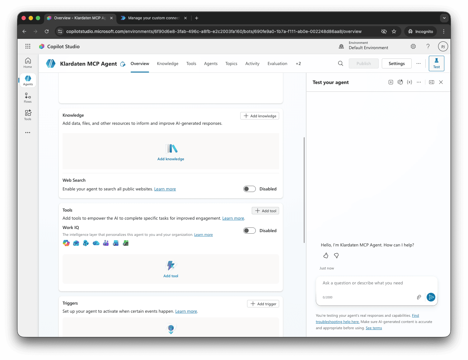Copilot Studio: Add a tool from the Tools tab