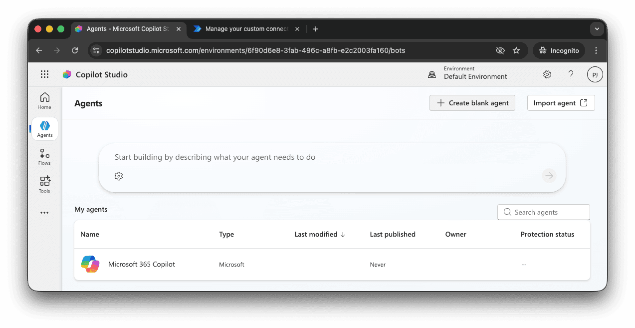 Copilot Studio: create a blank agent