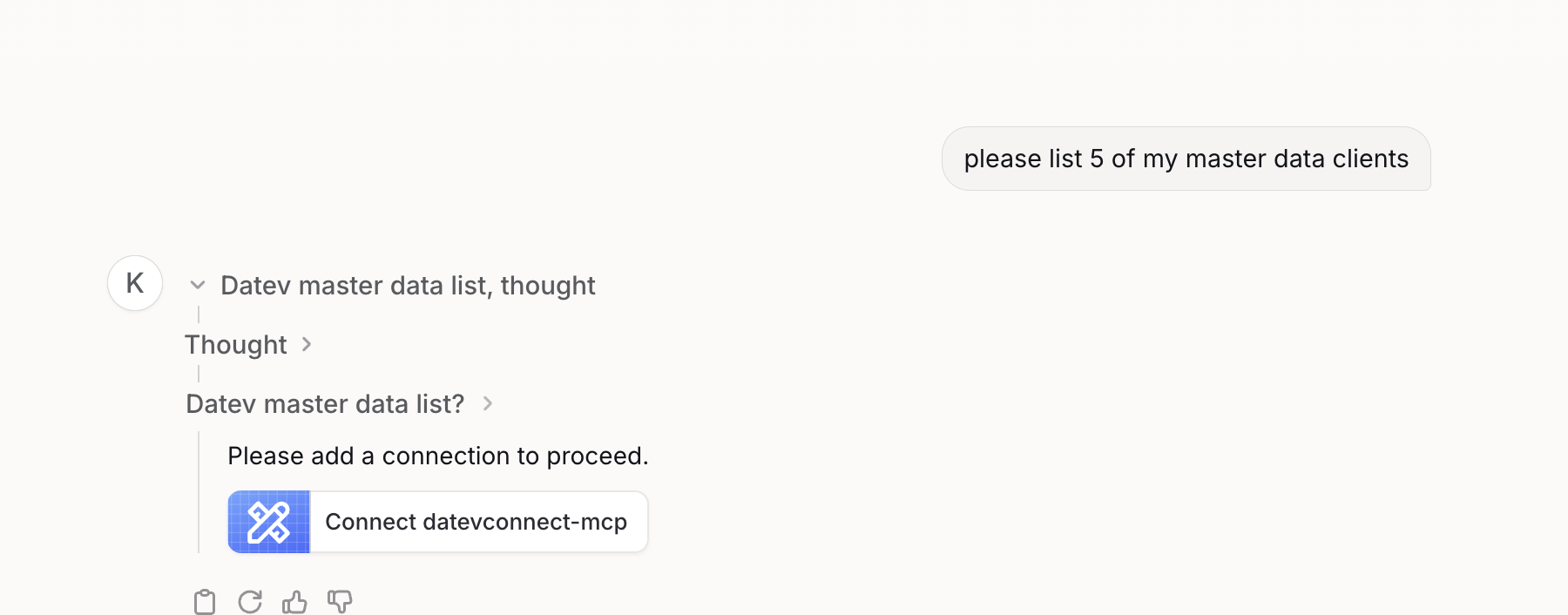 Langdock: shared Agent asking an organization member to add a connection