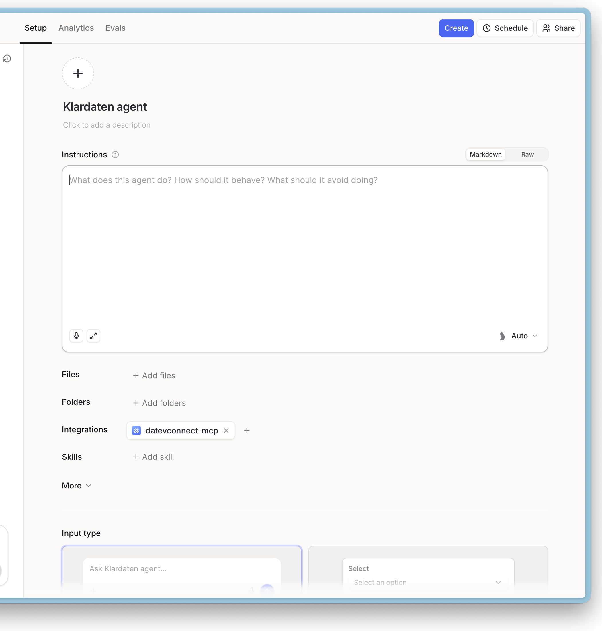 Langdock: Agent editor with the datevconnect-mcp integration added