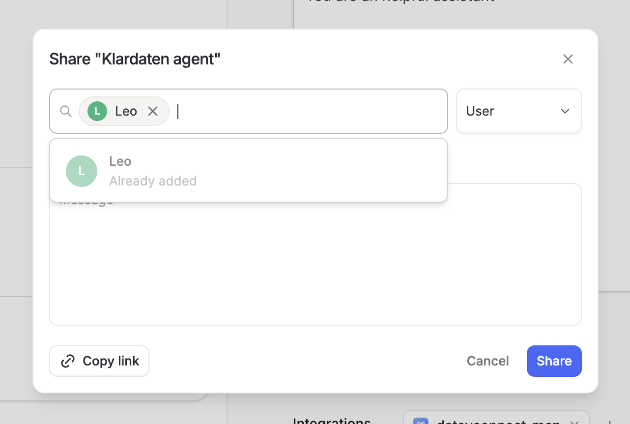 Langdock: sharing the Klardaten Agent with an organization member
