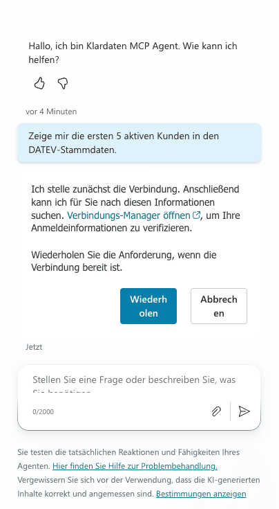 Copilot Studio: DATEV-Prompt im Testchat