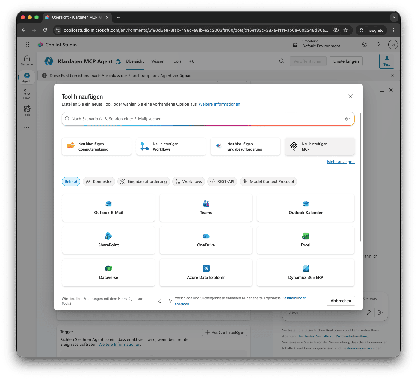 Copilot Studio: Model Context Protocol aus Werkzeugen auswählen