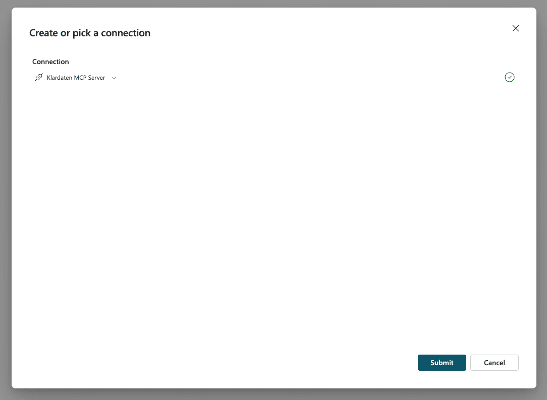 Copilot Studio: submit the Klardaten MCP connection