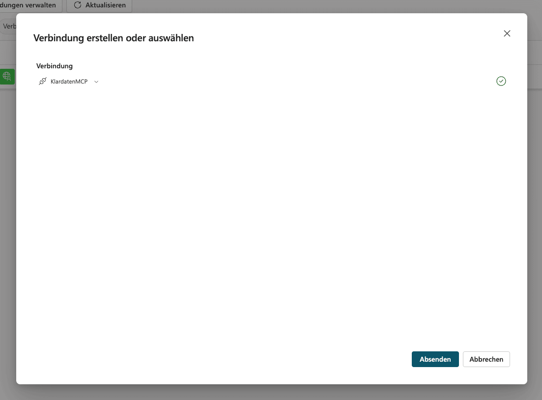 Copilot Studio: Klardaten-MCP-Verbindung absenden