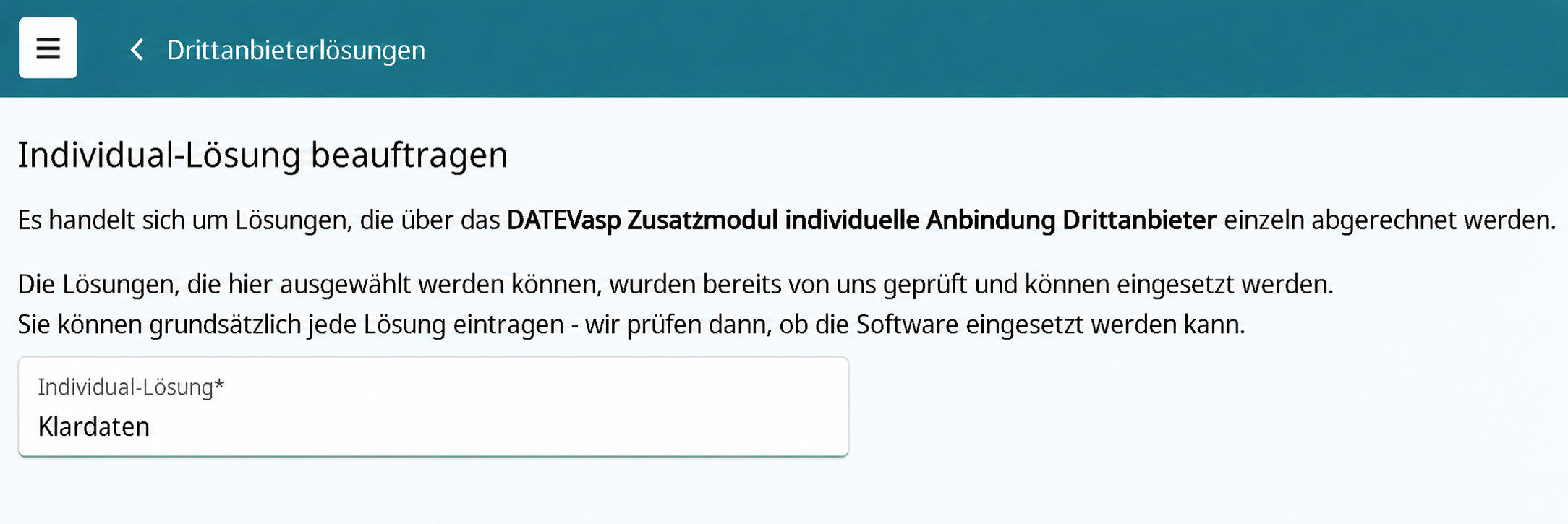 Order Klardaten as an Individual-Lösung in the DATEVasp Serviceportal
