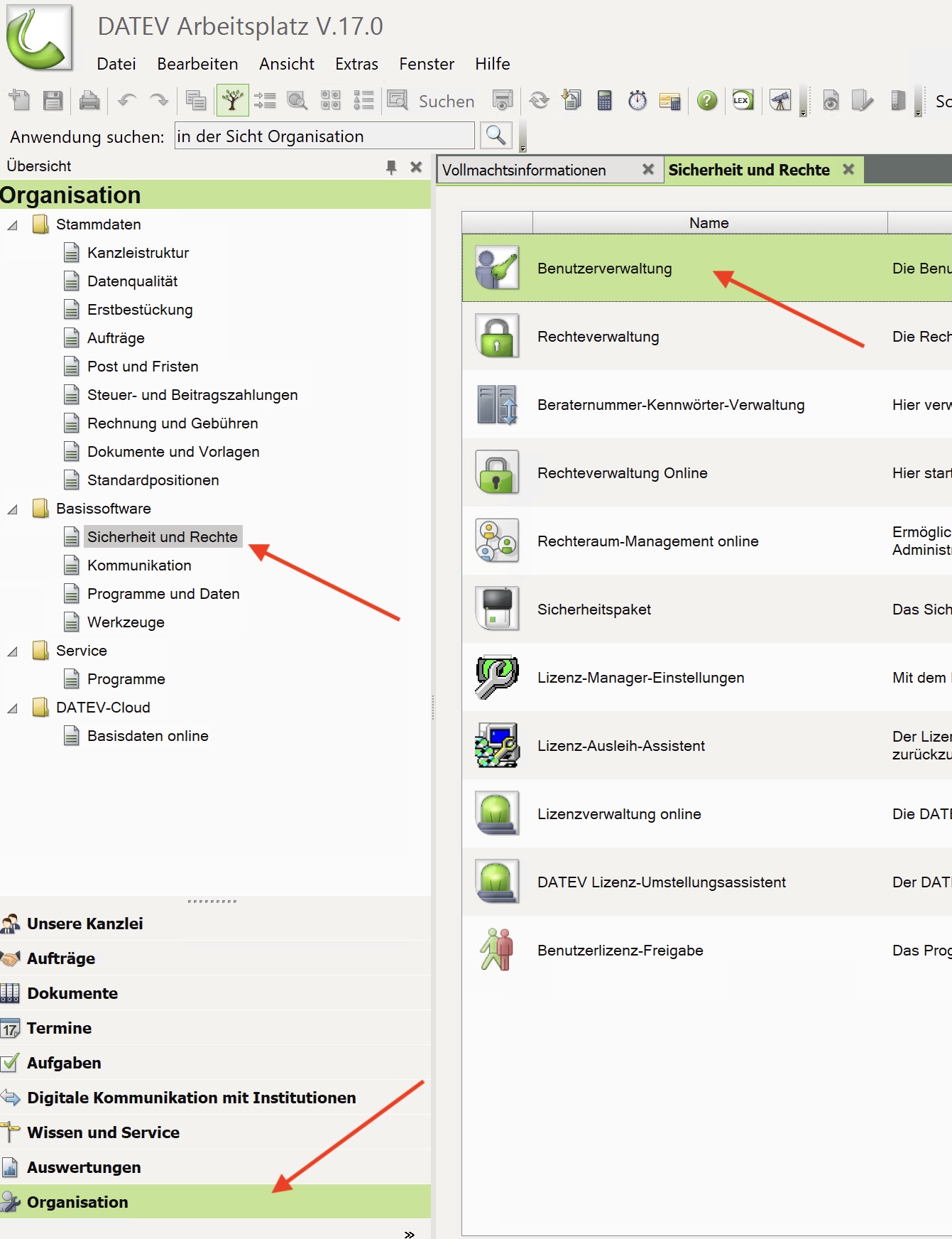 Open user management in DATEV Arbeitsplatz