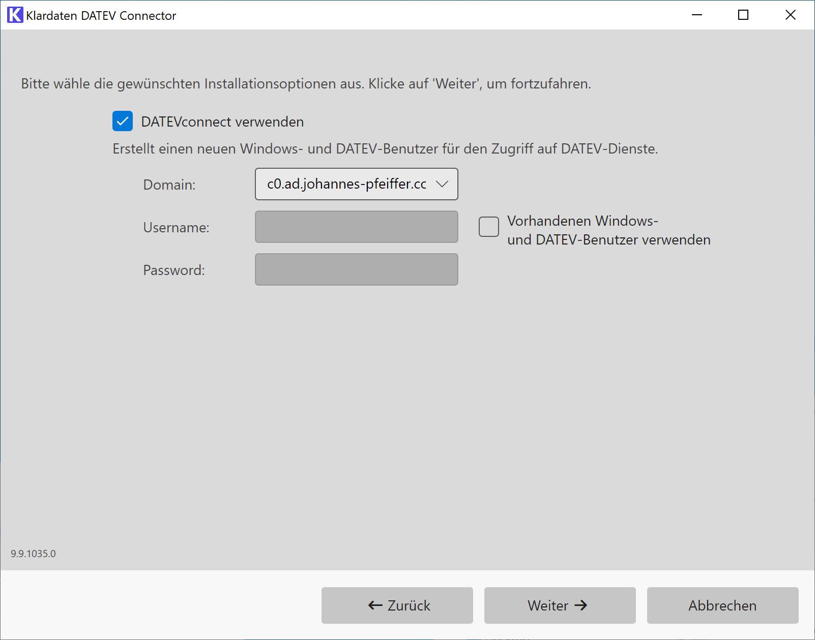 DATEVconnect im Installer konfigurieren