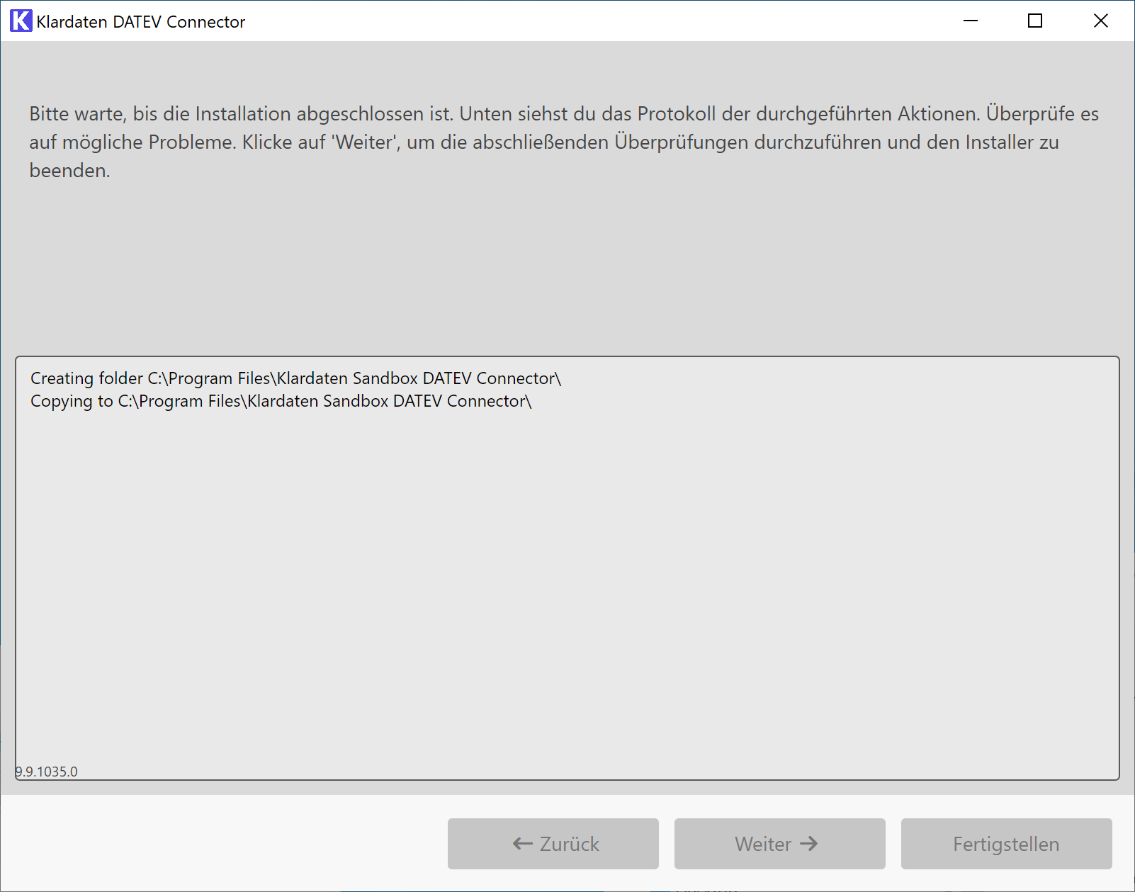 Installationsfortschritt im Installer