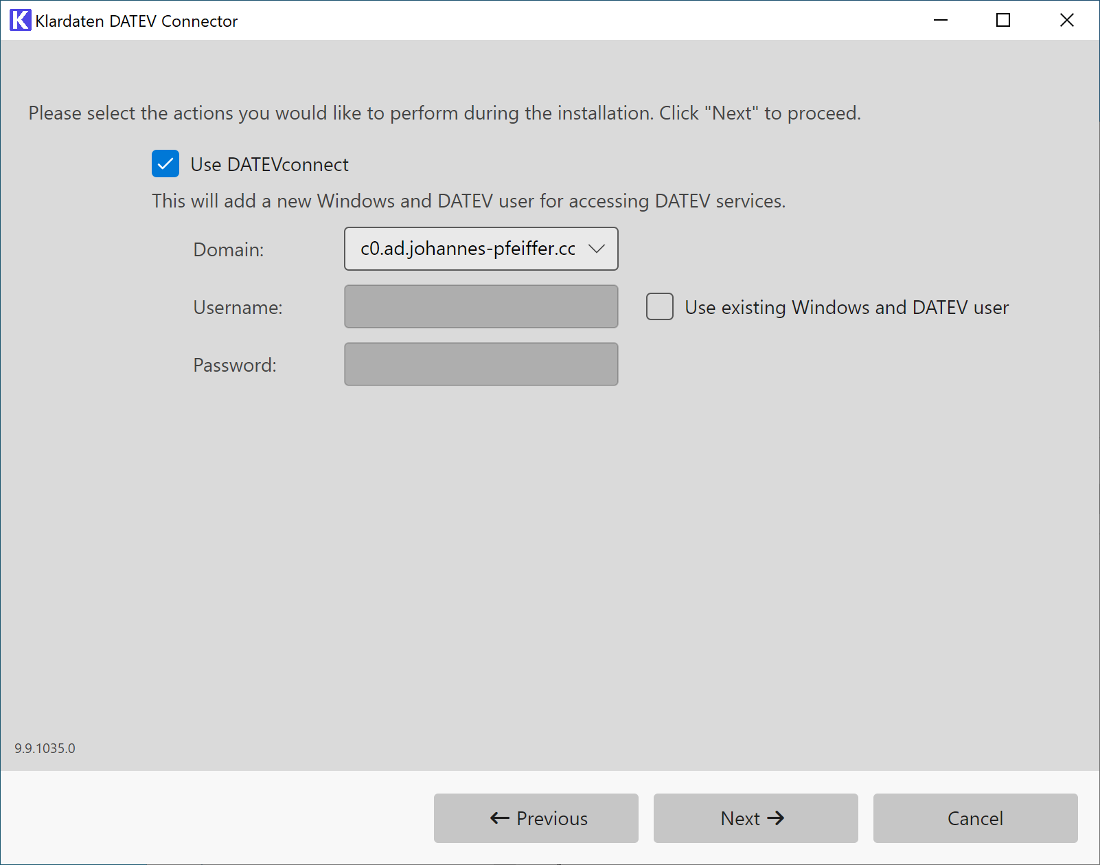 DATEVconnect configuration in the installer