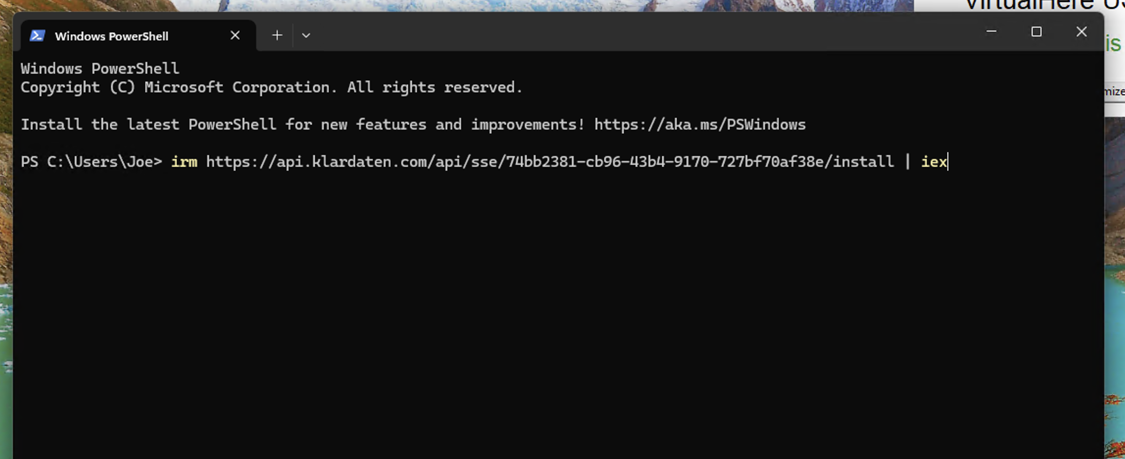 Klardaten-Installationsbefehl in PowerShell ausführen