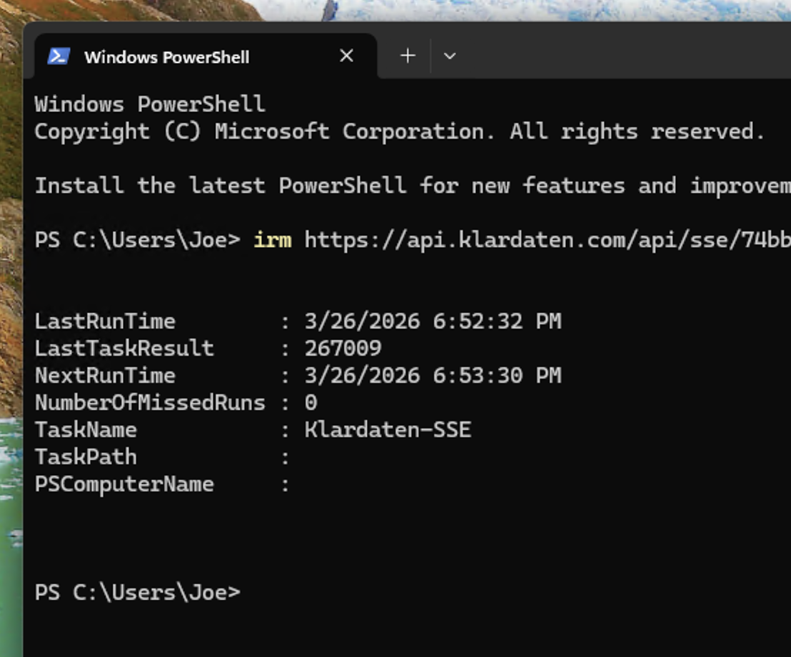 Abgeschlossene Klardaten-Installation in PowerShell